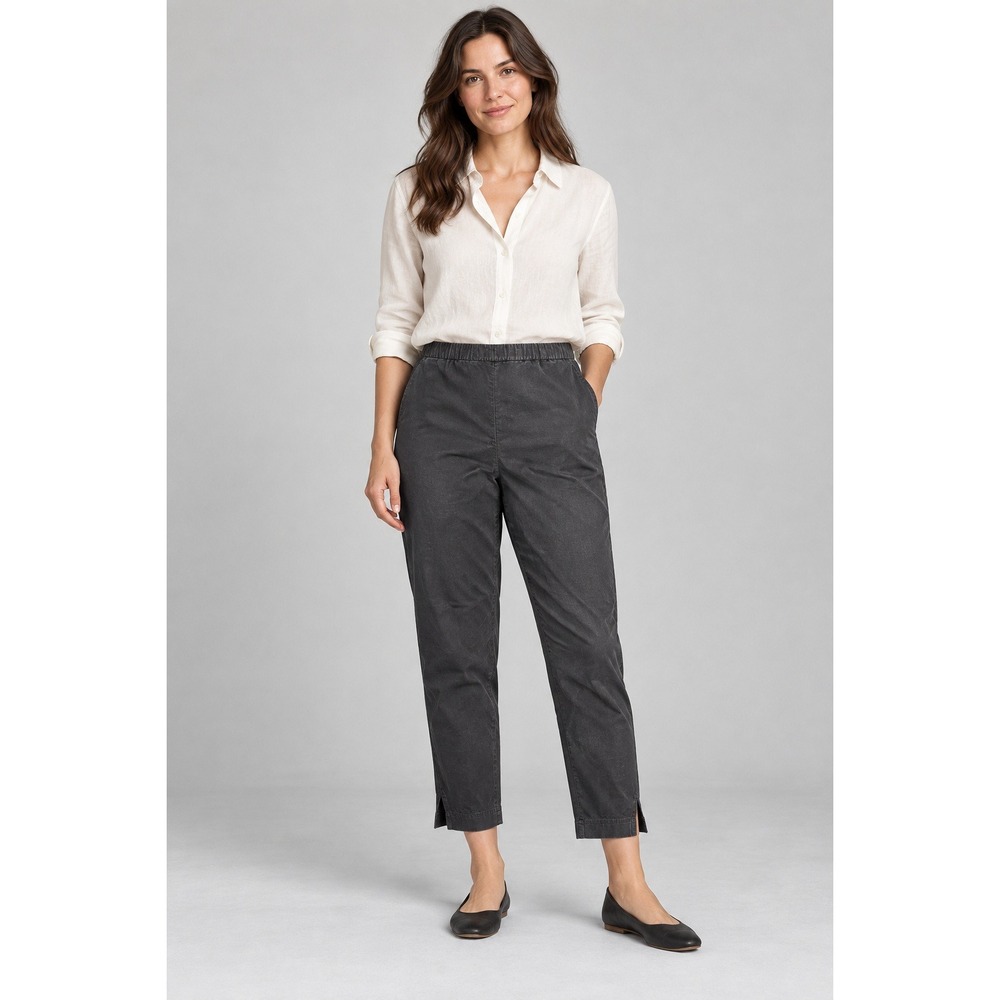 Eileen Fisher Black Organic Cotton Stretch Side Zip Straight Leg Pants Medium